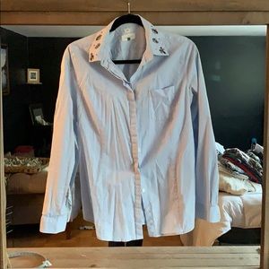 Loft Softened Denim Blouse w/ Rhinestones